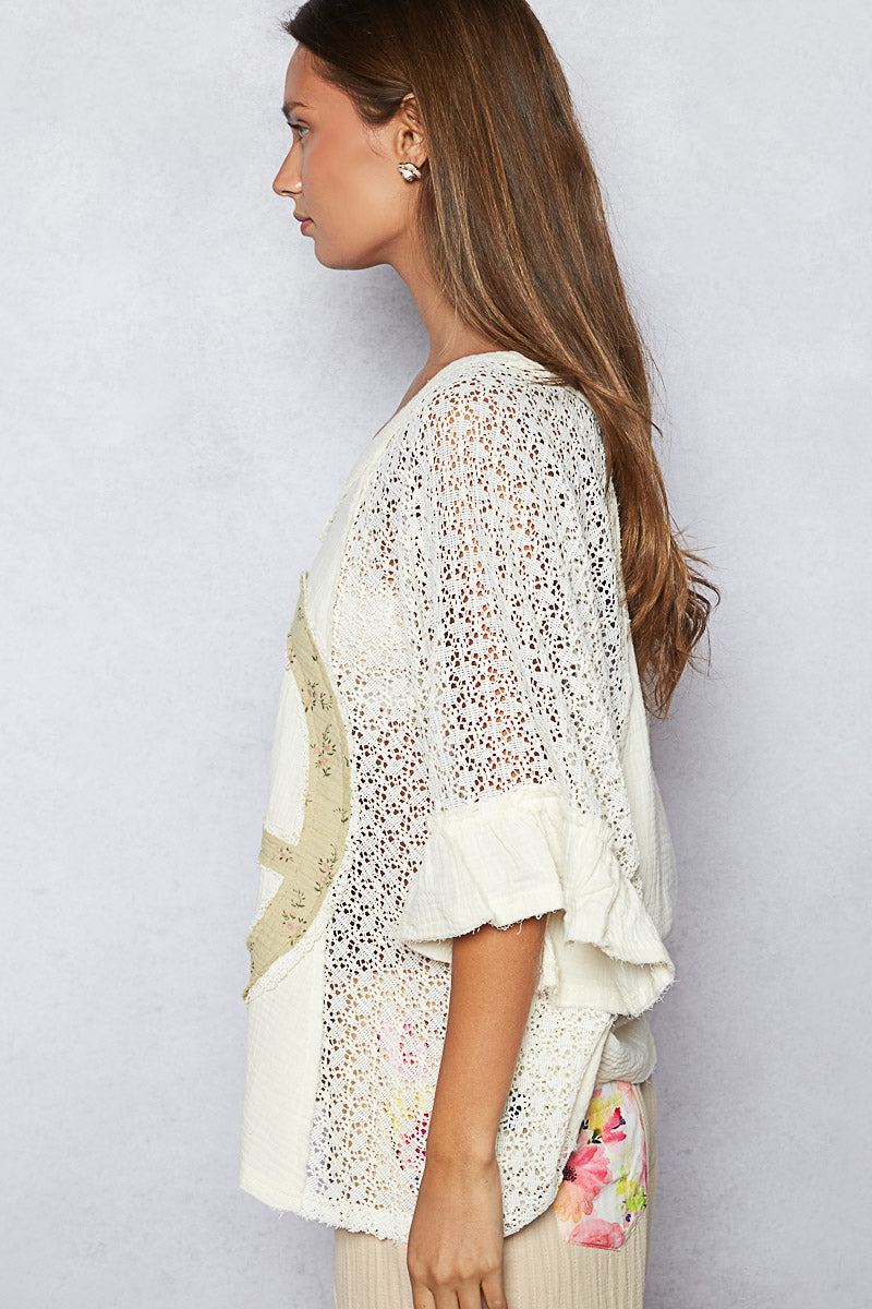 POL Cotton and Crochet, Peace patchwork, Boho-top