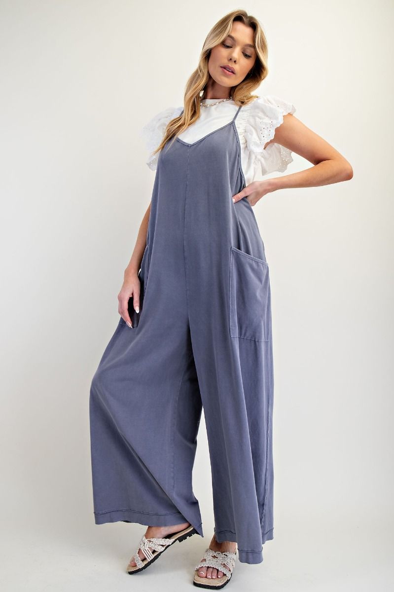 Easel Jumpsuit, Teal or Grey, Cotton/spanex