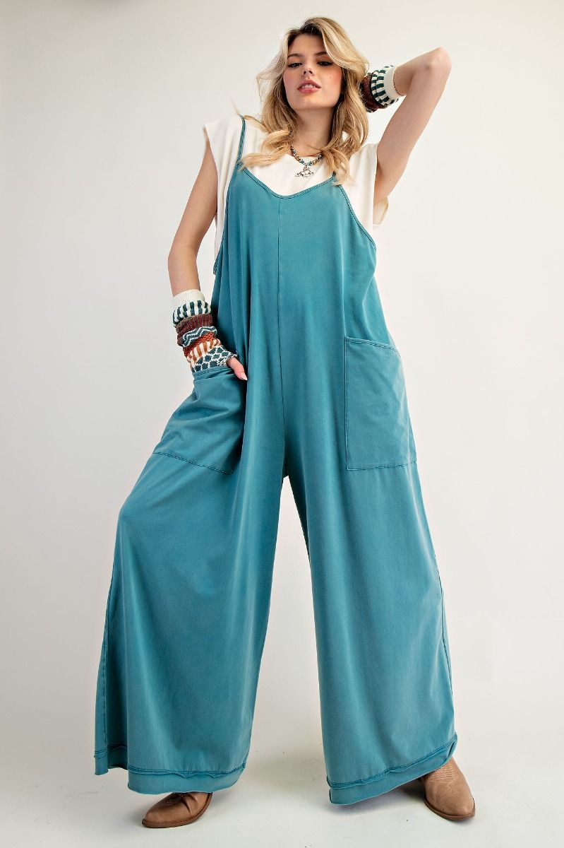 Easel Jumpsuit, Teal or Grey, Cotton/spanex