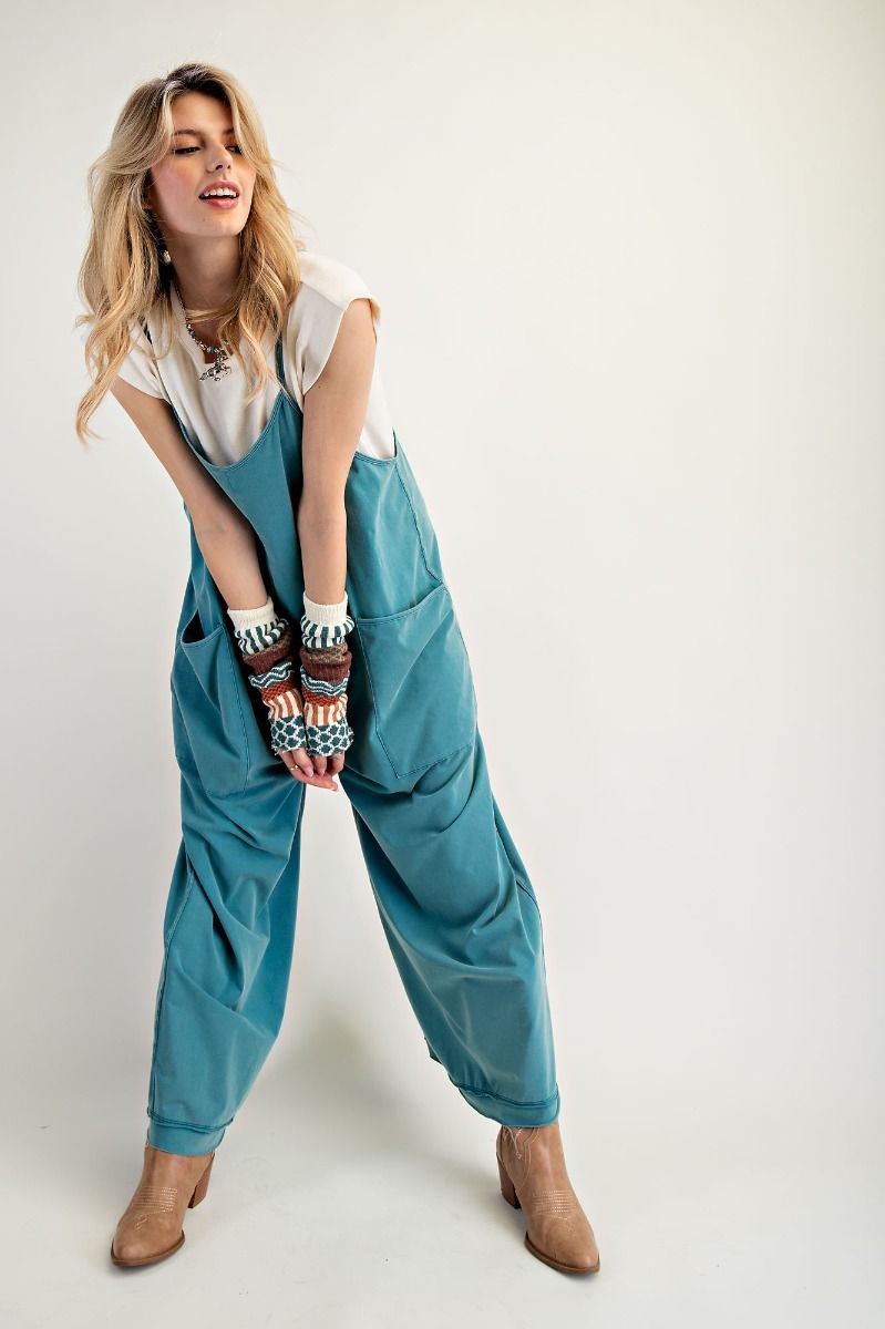 Easel Jumpsuit, Teal or Grey, Cotton/spanex