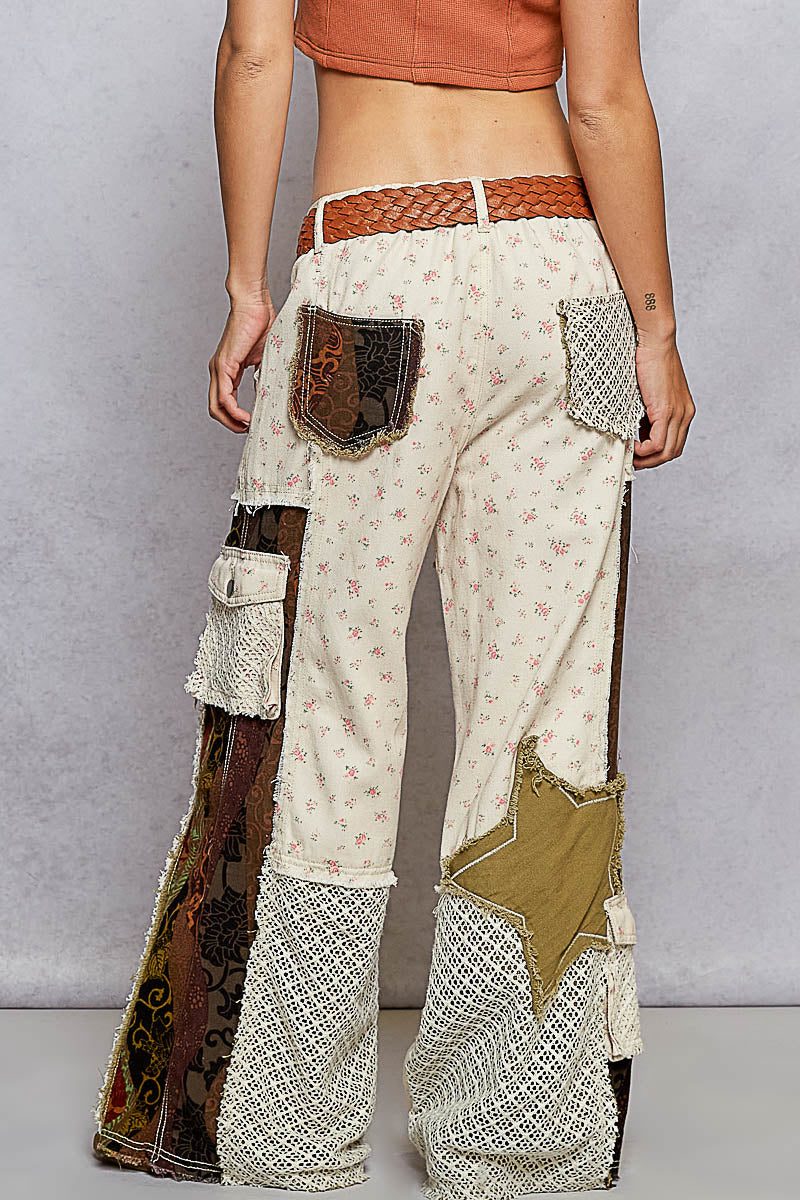 POL Ivory Redbean Star Patchwork pants