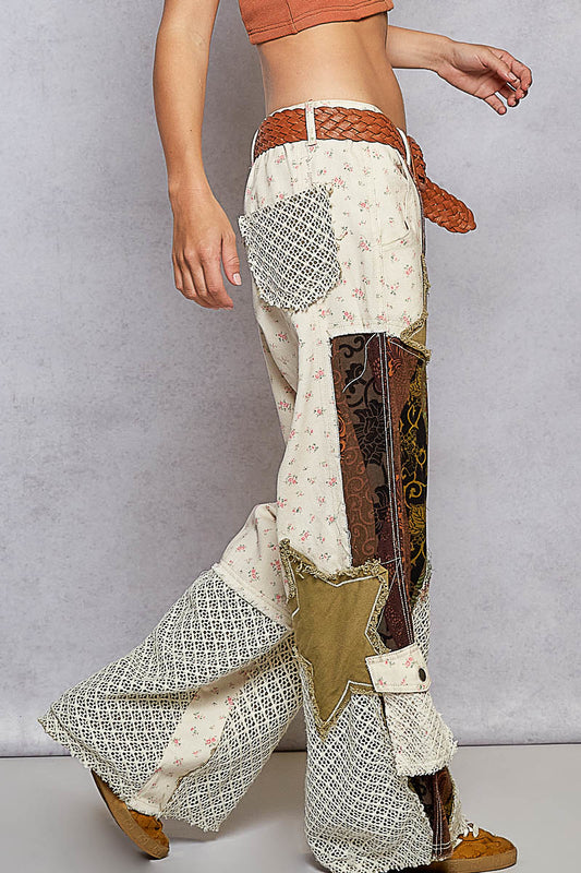 POL Ivory Redbean Star Patchwork pants