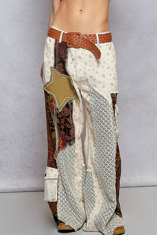 POL Ivory Redbean Star Patchwork pants