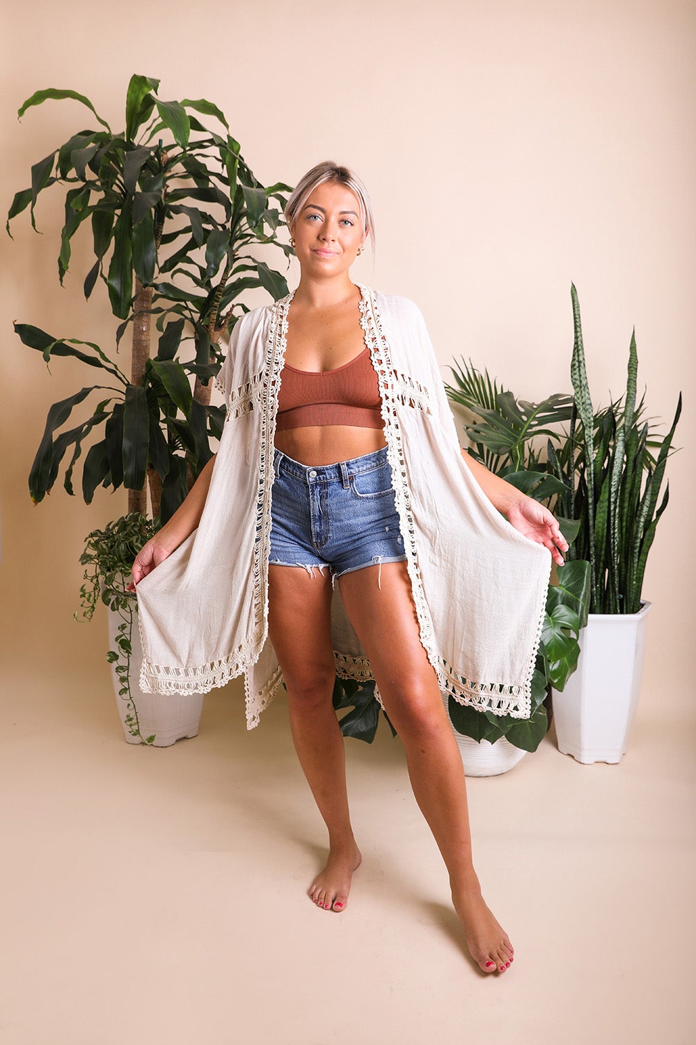 Crochet Border Medallion Back Kimono