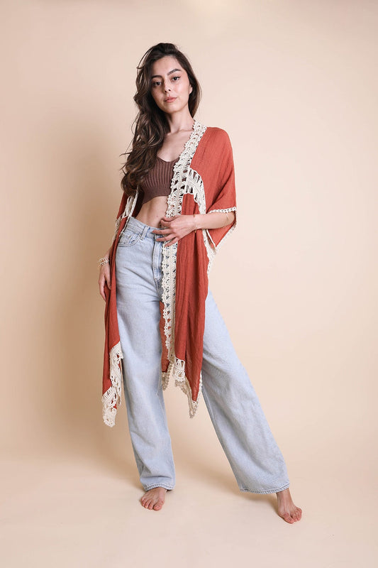 Crochet Border Medallion Back Kimono