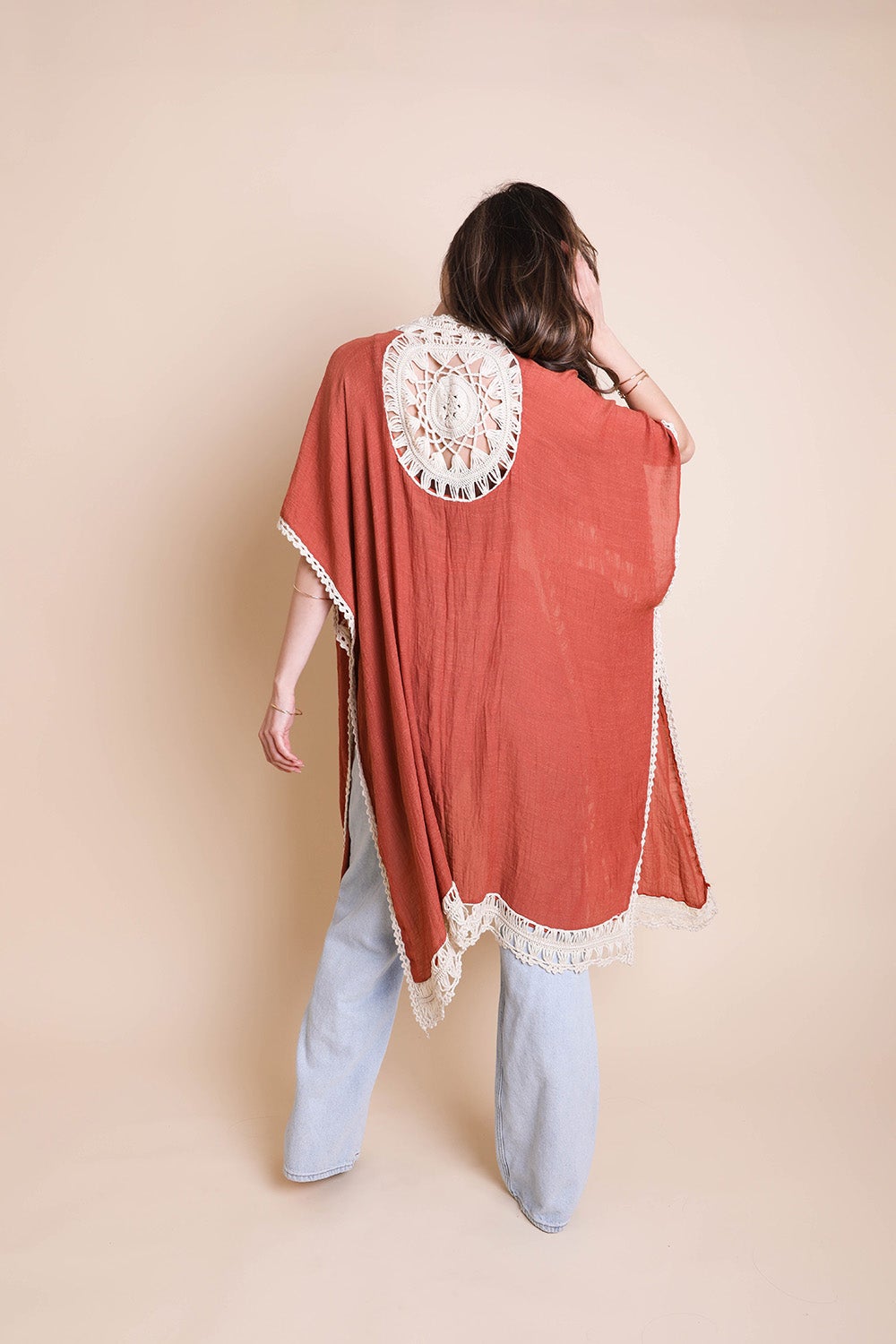 Crochet Border Medallion Back Kimono