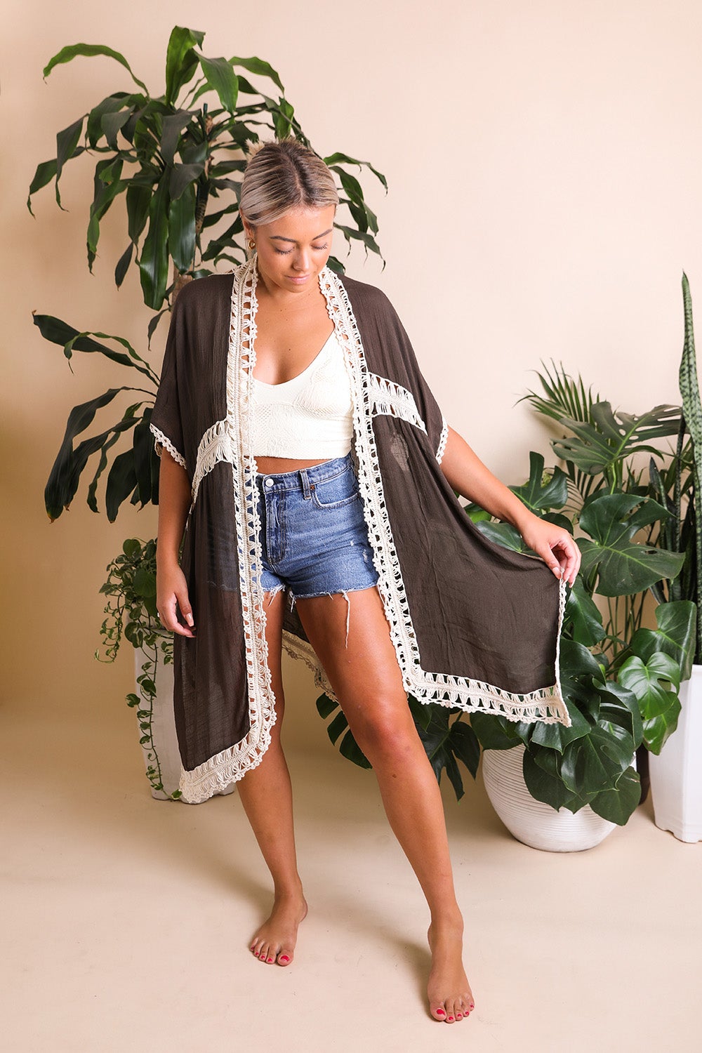 Crochet Border Medallion Back Kimono